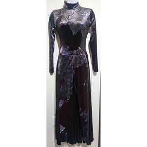 Floral Velvet Jumpsuit Mockneck Long Sleeve Catsuit Dress Performance Costume SM
